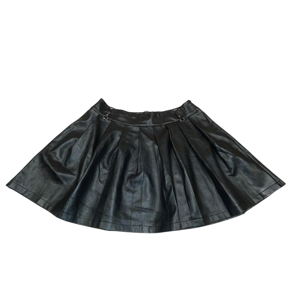 Forever 21 Womens Black Faux Leather Classic Pleated A-Line Skirt Sz 1X Edgy 90s